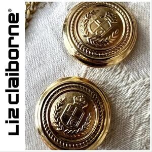 LIZ CLAIBORNE Vintage 80s Gold tone Logo Clip Earrings